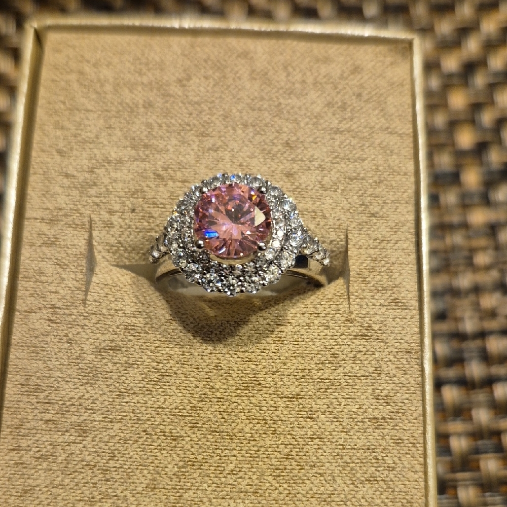 JTV Pink and Silver Halo Ring